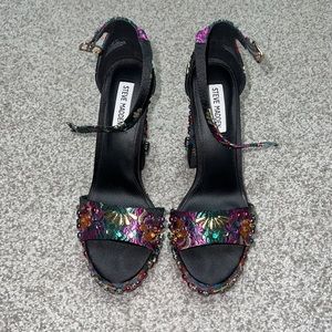 Steve Madden Black and Multicolor Floral Heels